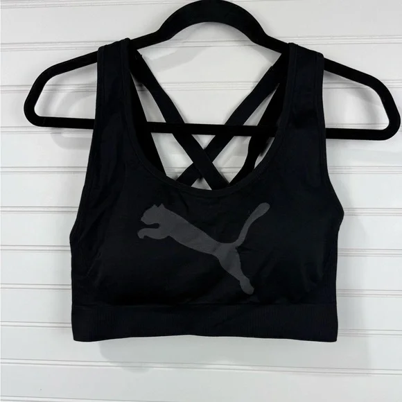 Puma women’s criss cross back black & gray sports bra. Size Large - Picture 1 of 2
